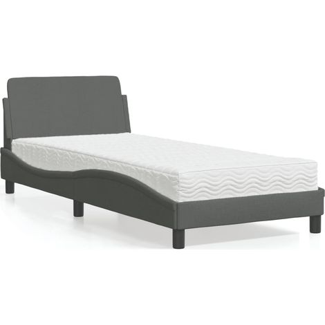 vidaXL Lit avec matelas Dover gris foncé 90x190 cm tissu (1/5)
