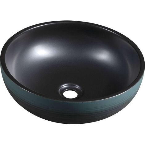 Sapho Priori - Aufsatzwaschbecken, Durchmesser 41 cm, ohne Überlauf, schwarz/grün PI039 (1/5)