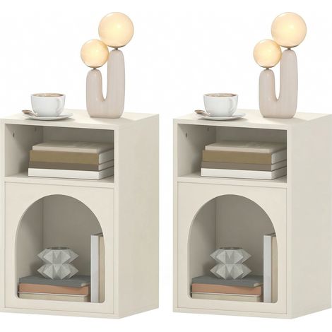 Set aus 2 cremefarbenen Nachttischen, 40 x 30 x 60 cm, offene Ablage, geschwungene Beine