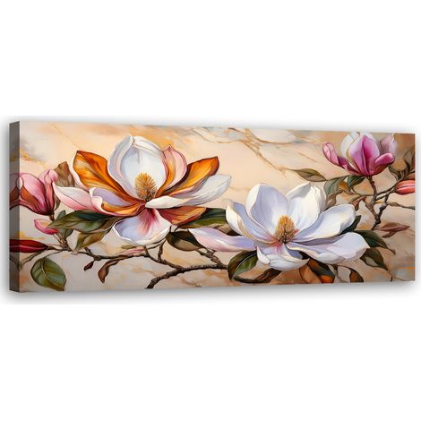 Tableau déco Magnolias Brindilles Fleurs Plantes Marbre 90x30 (1/5)