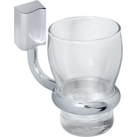 Perfetto 2 Zahnputzbecherhalter mit Glas (klar) mit Dekor ''Wal'', Messing massiv, PERF-GH2 chrom