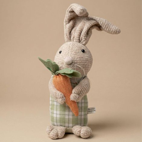 Décoration de Pâques Lapin en Peluche Tricotée avec Carotte et Salopette Base Lestée 30 cm - PANGIVO (1/2)