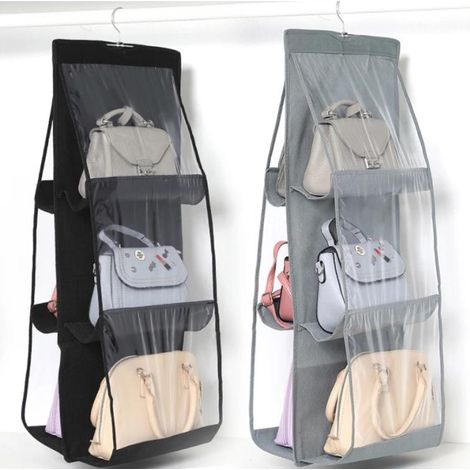 2 Handtaschen-Organizer-Taschen, verbesserte Version, 6 große Fächer, grau, transparente Fächer (1/5)