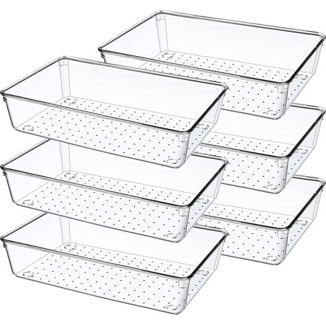 6-teiliges Set Aufbewahrungsboxen aus Kunststoff mit Schubladen für Bad, Küche, Schminktisch, Kühlschrank, Kosmetik, Besteck und Büro (1/2)