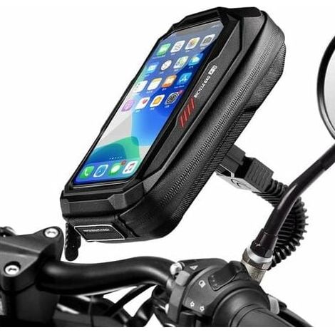 1 support de téléphone moto, étanche, tactile 95 %, rotation 360°, compatible jusqu'à 6,5 pouces, pour rétroviseur (1/5)