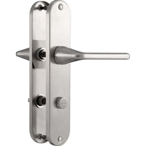 Poignée de porte nickel Garniture de béquille, Acier inoxydable brossé mat, 80mm Entraxes WC poignée de porte pour porte d'entrée et porte intérieure, Forme en L (1/5)