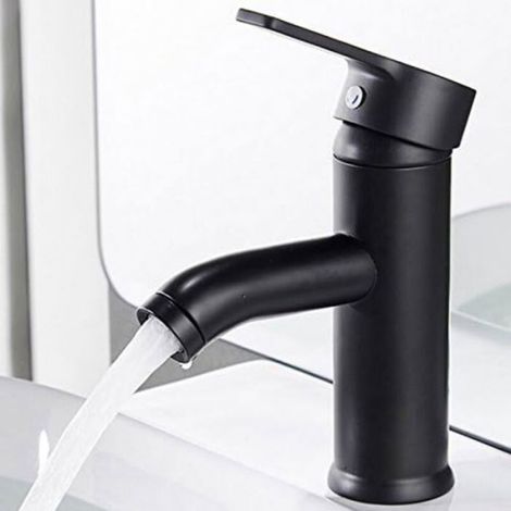 1 Robinet lavabo monotrou noir mat cuivre eau chaude froide hauteur 17cm ou 30cm salle de bain (1/4)