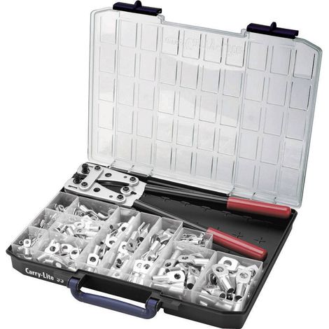 ASSORTIMENT DE COSSES DE CÂBLE SOUS TUBE 255 PIÈCES AVEC PINCE À SERTIR CIMCO 181545 (1/4)