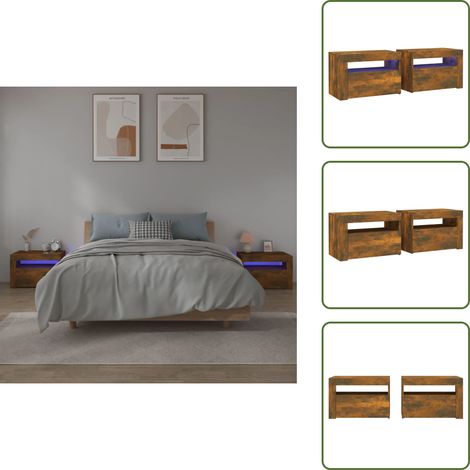 Tables de chevet 2 pcs avec LED chêne fumé 60x35x40 cm - Table De Chevet - Meuble De Chambre - Luminaire Led - Éclairage Rgb - Commode (1/5)