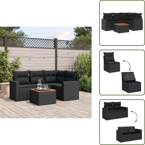The Living Store 5-tlg. Garten-Sofagarnitur mit Kissen Schwarz Poly Rattan - Gartenmöbel Set - Esszimmergarnitur Outdoor - Lounge Möbel - Rattan Gartenset - Balkonmöbel (1/5)