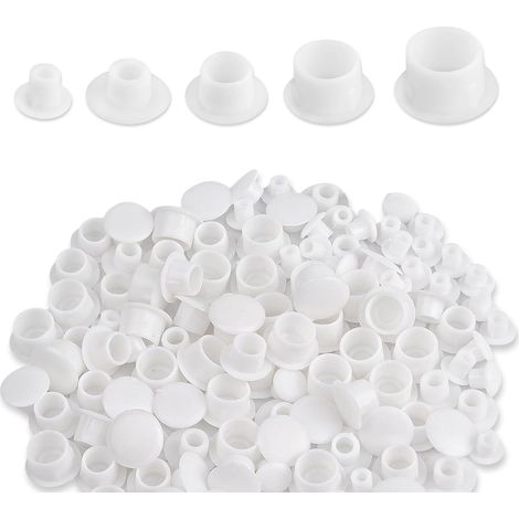 200 Pièce Cache Trou Meuble, Cache Trou Bouchon 5/6/8/10/12mm Cache Bouchon Plastique Cache Trou Blanc pour Cache-Vis, Bouchon de Trou de Percage pour Meuble, Étagères, Armoires (1/5)