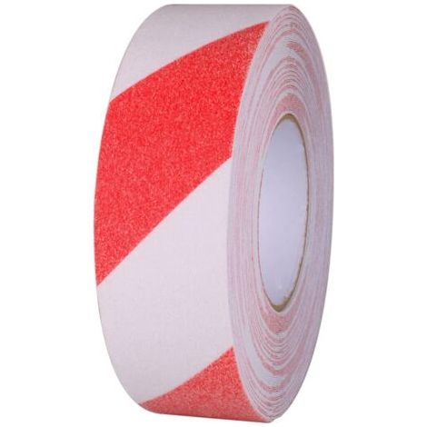 Ruban Adhésif Antidérapant de 20m×5cm, Ruban Antidérapant Améliorant la Prise, Autocollant de Sécurité Adhésif fort pour Intérieur et Extérieur, Rouge et Blanc (1/4)