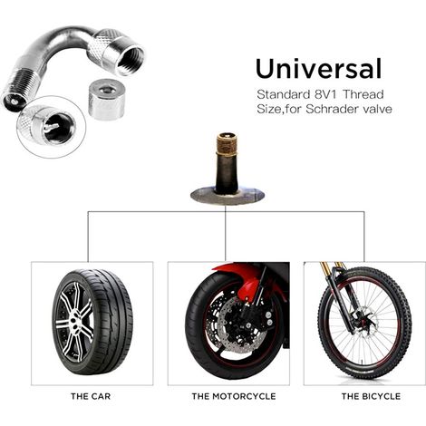 Adaptateur de valve à 45/90/135 degrés pour voitures, motos et vélos rallonge pour chambre à air (1/5)