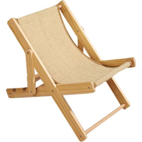 Chaise Pliante pour Chat, Lit surélevé Hamac Fait en Bois, Meuble Réglable Chaise Longue pour Chat & Lapin, Sisal Beige (1/4)