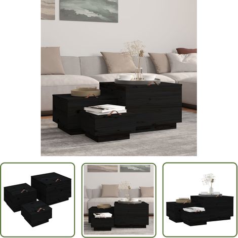 The Living Store Aufbewahrungsboxen mit Deckeln 3 Stk. Schwarz Massivholz Kiefer - Holz Aufbewahrung - Kiefernholzkisten - Stauraum Organizer - Wohnzimmer Deko - Möbel Schwarz (1/5)