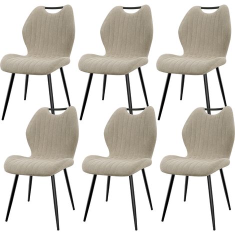 Lewe – Lot de 6 chaises de salle à manger – Dossier haut en tissu pelucheux – Pieds en métal antidérapants – Style scandinave kaki