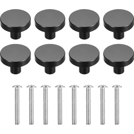 Lot de 8 Poignées de Meubles Rondes, Boutons de Tiroir, Poignées d'Armoire, Poignées de Porte, pour Armoire, Cuisine, Commodes, Poignées de Tiroir - Noir (1/5)