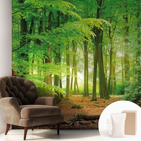 Papier peint intissé classique moderne pour salon et chambre à coucher Décoration rapide avec colle Forêt verte 250x250 cm (1/5)