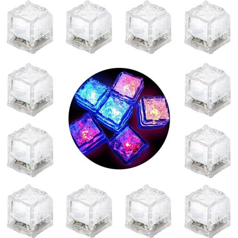 Cubitos de hielo con luz LED, 12 cubitos de hielo luminosos, cubitos de hielo coloridos para fiestas, bodas, clubes, bares, whisky y decoración. (1/5)