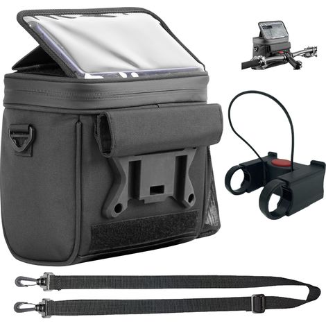 Bolsa frontal para bicicleta con pantalla táctil - Ángulo ajustable para pantalla de teléfono - Instalación y extracción rápidas - Se puede usar como bandolera - Bolsa para manillar de bicicleta de 4,