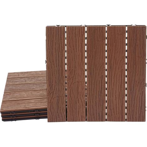 Dalles de sol wpc clipsables effet bois 3d marron 50x50 cm lot de 4 1 m² pour balcon et terrasse 040010819