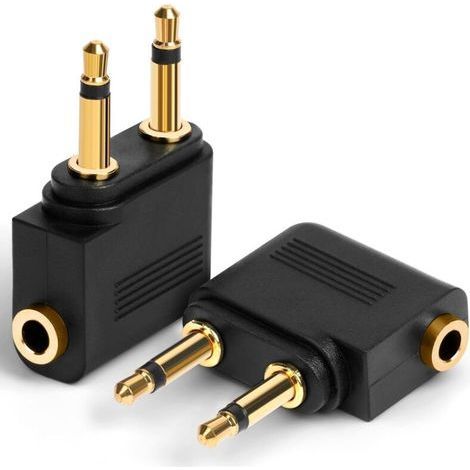 Gold Plated Airplane Headphone Adapters, [2 Pack] 3.5mm Female AUX Audio Jack Gold Plated Tickets Airplane Headphone Adapters, Double Jack Adapters Airline Earphone Flight Headphone Adapter (1/5)