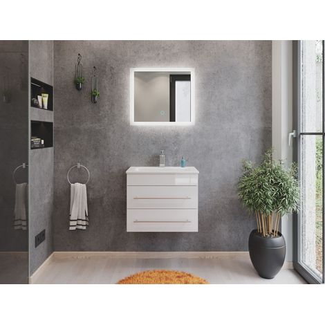 Badmöbel Mars 600 2-teilig mit LED Spiegel SlimLine weiss hochglanz