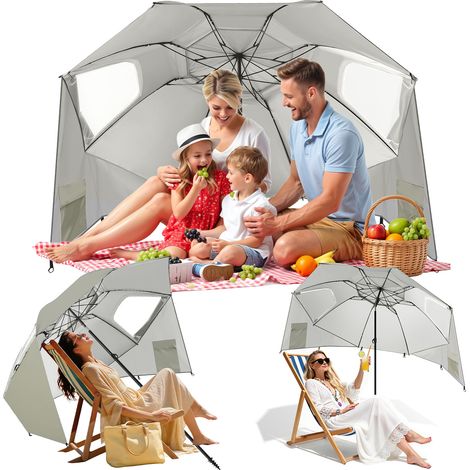 TolleTour Ombrellone da spiaggia orientabile UV50+ 210 x 230 cm, ancoraggio a spirale antivento, borsa da trasporto inclusa Beige