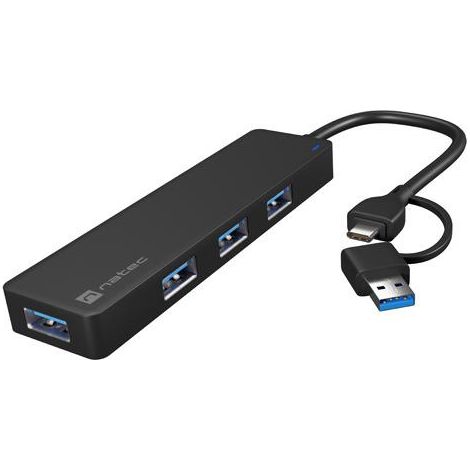 Hub USB Natec Mayfly 4xUSB 3.0 noir USB-C + Adaptateur USB-A