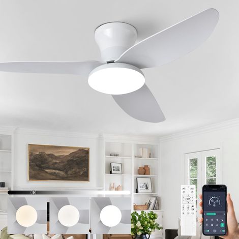 Ventilateur de Plafond Silencieux avec Lumière LED et Télécommande, Lustre Ventilateur 3 Pales, Moteur DC Dimmable, 6 Vitesses, Ventilo Plafond Moderne pour Salon Bureau Chambre - Blanc 100 cm (1/5)