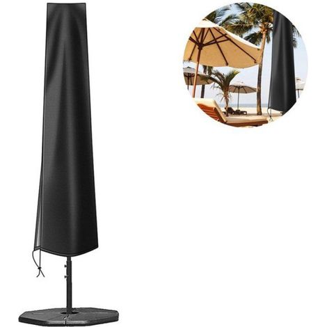 Housse de parasol extérieur 183x25x35cm, tissu Oxford imperméable UV, cordon de serrage vent, protection complète noir (1/5)