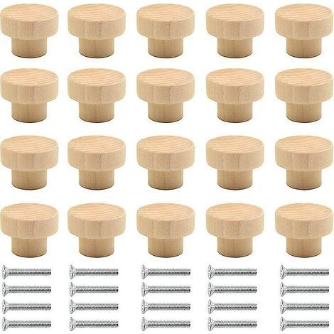 - 20 boutons ronds en bois naturel pour poignées de meubles en bois (1/5)