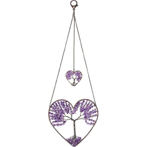 Attrape-reves Arbre De Vie - Cœur Double En Améthyste - Décoration Murale Fenêtre Voiture - 1 Pièce