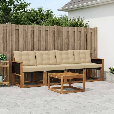 vidaXL Conjunto de sofás de exterior 5 uds. Natural y Beige (1/5)