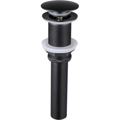 Bonde de lavabo de salle de bain sans trop-plein, lavabo, toilettes, meuble-lavabo, bouchon de vidange escamotable, noir mat, tout métal, laiton antirouille et acier inoxydable 304