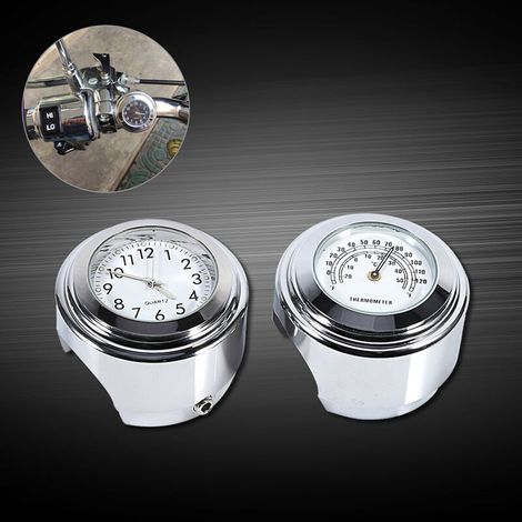 Horloge et thermomètre à cadran blanc 7/8" 1" pour guidon de moto (1/5)
