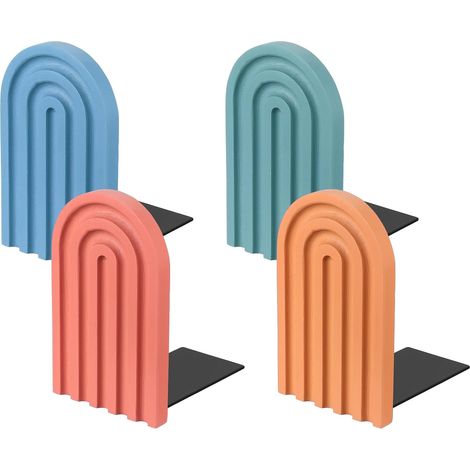 4Pcs Serre-Livres en Arc, Serre-Livres en Bois Anti-Dérapants pour Étagères Support pour Livres CD Bureau Domicile Bibliothèque, Rouge/Orange Clair/Bleu Ciel/Bleu Clair (1/5)