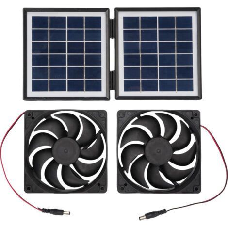 RHG Wasserdichter Solar-Abluftventilator 2 x 5W mit faltbarem 10W Solarpanel für Wohnwagen, Tierzwinger, Hauswirtschaftsraum, Außenbereich (Schwarz) (1/5)