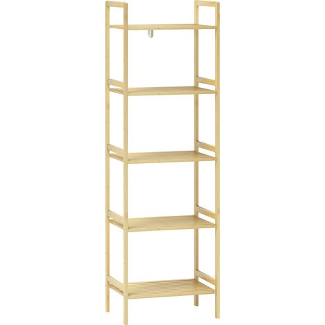 Étagère bambou 5 niveaux avec tablettes réglables, meuble rangement salle de bain cuisine moderne (1/5)