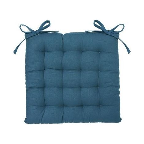 Atmosphera – Galette de chaise 38 x 38 cm – Housse 100% coton – Couleur bleu canard – Confort optimal pour assise intérieure et extérieure