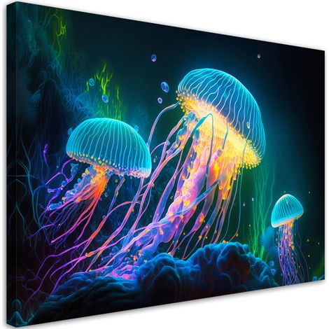 Quadro su tela, Medusa al neon sott'acqua - 90x60 (1/5)