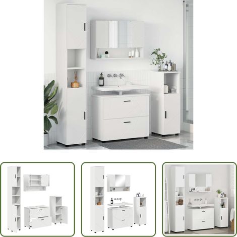 vidaXL Badezimmerorganisation - Badezimmermöbel-Set mit Regal 4 pcs Weiß Sperrholz und Metall (1/5)