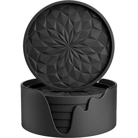 Ensemble de 6 sous-verres ronds en silicone de 10 cm avec support pour verres de table. (1/5)
