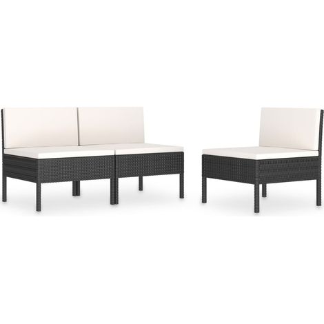 Lot de 3 Chaises de jardin et de camping, Chaises de relaxation, avec coussins Résine tressée Noir OIB8472E (1/5)