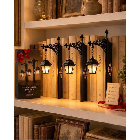 Lanterne de bibliothèque - Éclairage décoratif pour étagère, veilleuse LED pour coin lecture, lampes pour bibliothèque en bois, luminaires de bureau vintage, pour les étudiants (1/5)