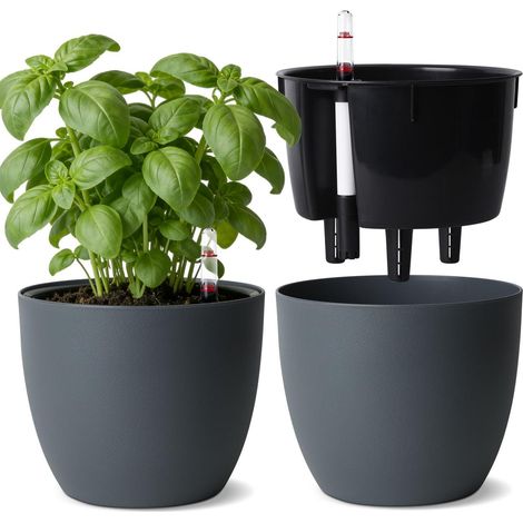 Selbstbewässerungstopf 17,5cm mit Wasserstandsanzeiger für Innen & Außen, Grau (1/5)