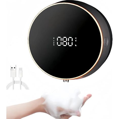 Automatischer Schaumseifenspender – 3 einstellbare Stufen, Wandmontage, berührungslos, 300 ml, nachfüllbar mit LCD-Anzeige, USB-Ladefunktion, weiß
