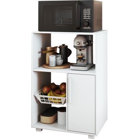 Desserte de Cuisine Micro-Onde Blanche Mobile 1 Porte 1 Panier L 54 H 80 P 35.5 cm (1/5)