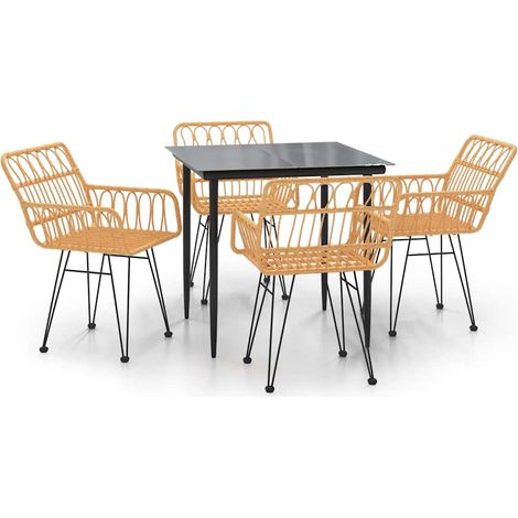 Maison Exclusive - 5-tlg. Garten-Essgruppe Poly Rattan (1/5)