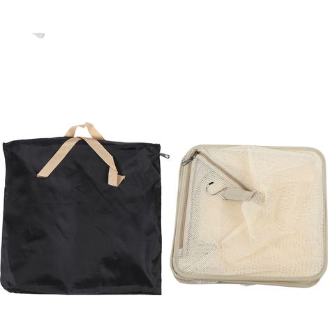 Filet de séchage suspendu pliable à 4 niveaux, portable et multifonctionnel, en maille beige, idéal pour le poisson, les légumes, la vaisselle et les fruits. (1/5)